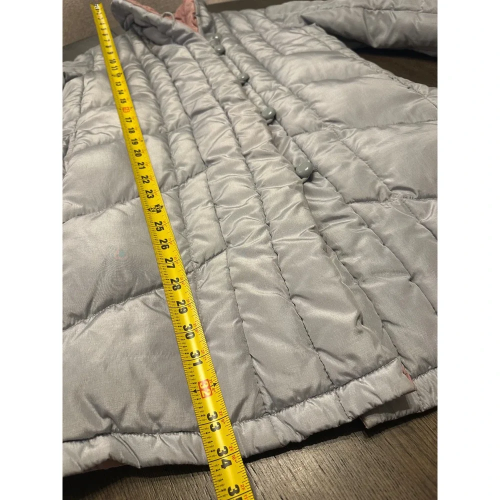 Quilted Puffer Jacket Gray Pink Collar Button Front‎ Women's Warm Winter Coat